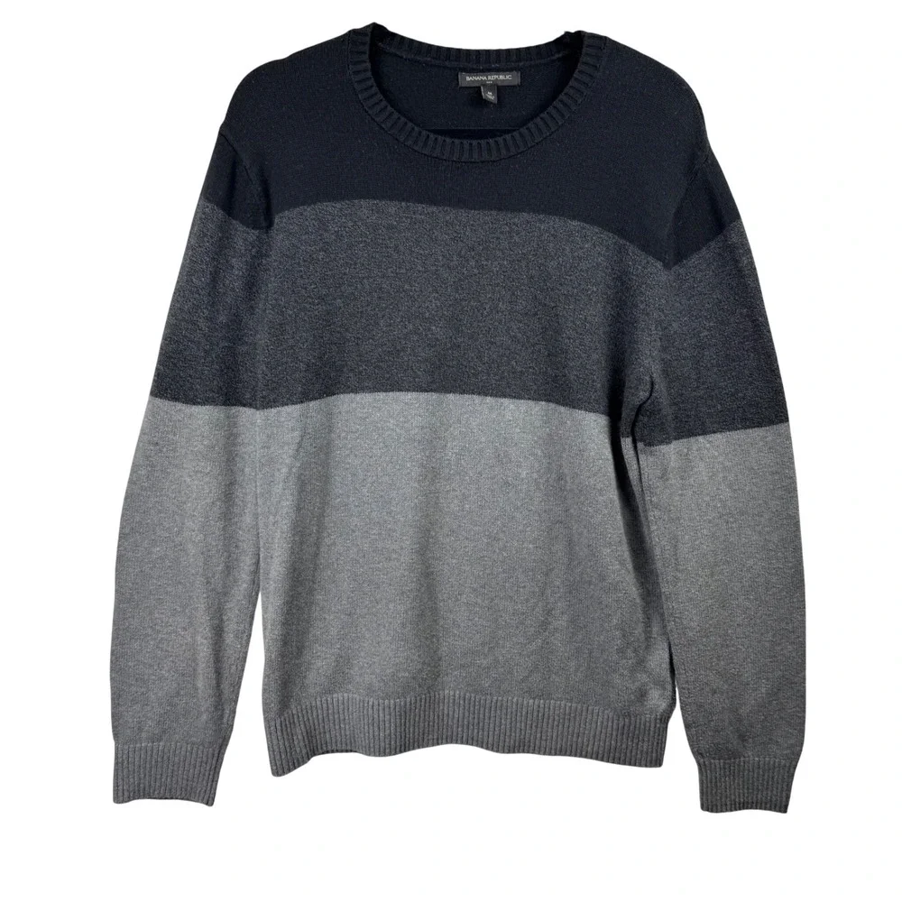 Banana Republic Sweater Mens Medium Colorblock Grey Black‎ Cotton Wool Blend